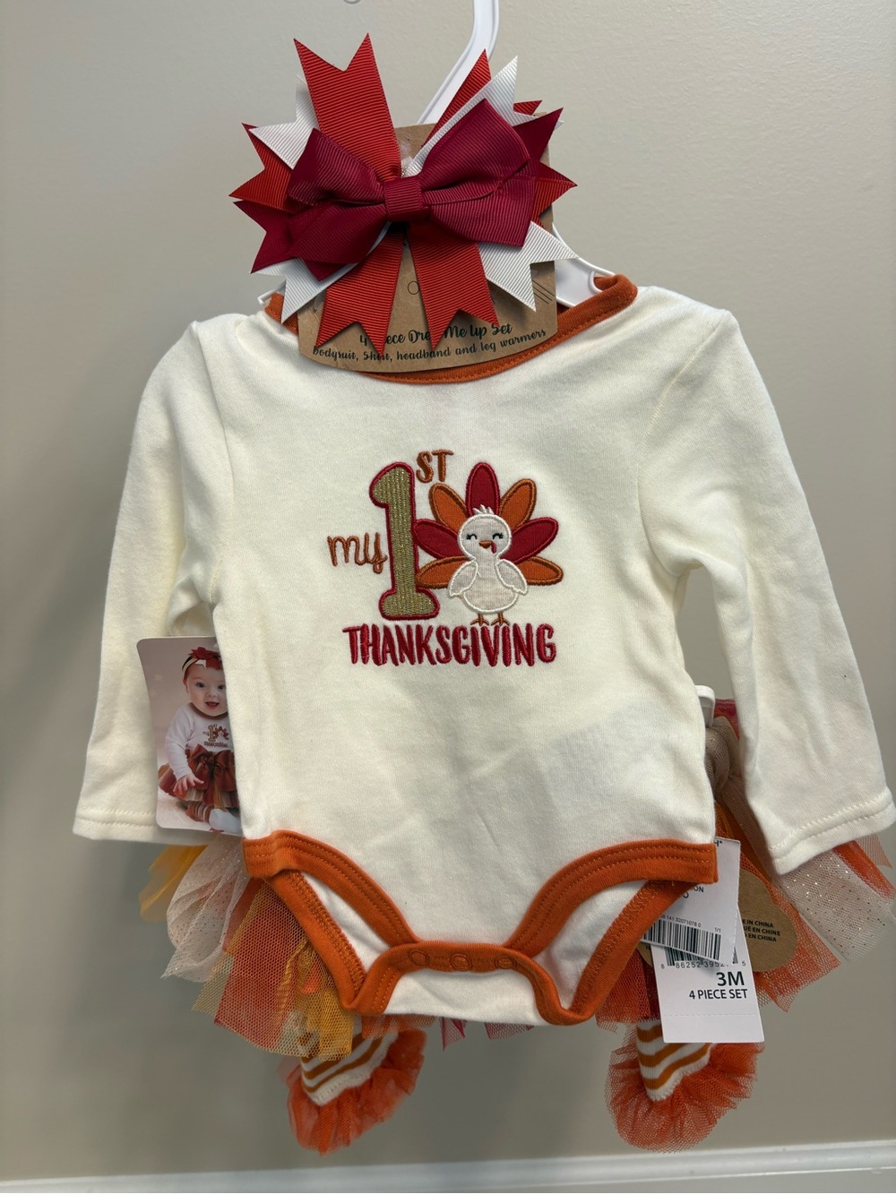 My 1st Thanksgiving Baby Bodysuit Costume - Cream & Orange